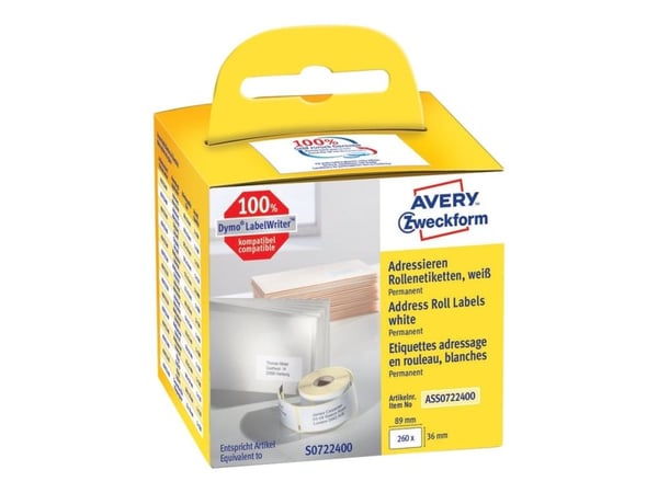 Avery Zweckform - Papir - permanet adhesiv - hvit - 36 x 89 mm 260 etikett(er) (1 rull(er) x 260) rektangulære etiketter