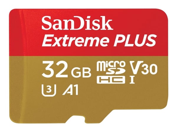 SanDisk Extreme PLUS - Flashminnekort (microSDHC til SD-adapter inkludert) - 32 GB - A1 / Video Class V30 / UHS-I U3 - microSDHC UHS-I