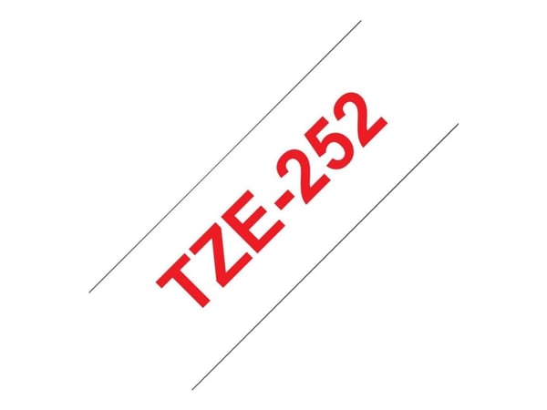 Brother TZe-252 - Standardklebemiddel - rødt på hvitt - Rull (2,4 cm x 8 m) 1 kassett(er) laminert teip - for Brother PT-D600; P-Touch PT-2430, 360...