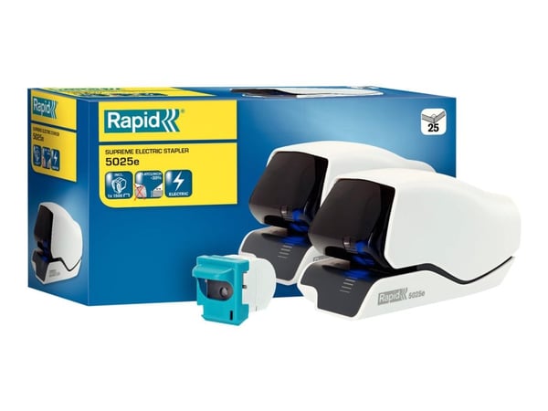 Rapid Supreme 5025e - Elektrisk stiftemaskin - robust - 25 ark - plast, metall - hvit