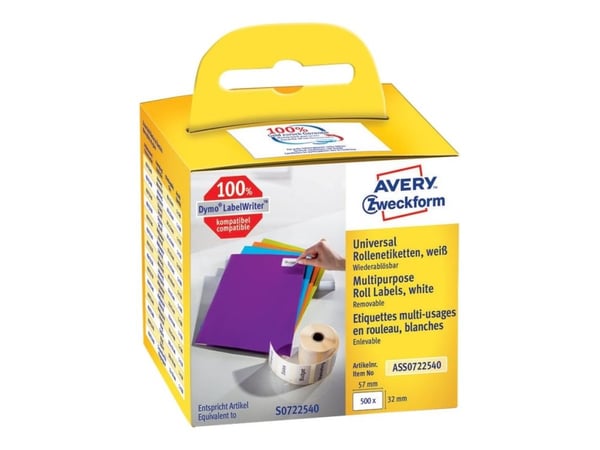 Avery Zweckform - Papper - borttagbar häftning - vit - 32 x 57 mm 500 etikett (er) (1 rulle/rullar x 500) rektangulära etiketter