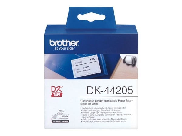 Brother DK44205 - Fjernbart adhesiv - hvit - Rull (6,2 cm x 30,5 m) 1 rull(er) merkelapper - for Brother QL-1050, QL-500, QL-550, QL-560, QL-570, Q...