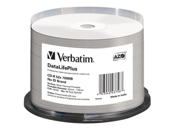 Verbatim DataLifePlus Professional - 50 x CD-R - 700 MB 52x - bred termoskriveoverflate - spindel