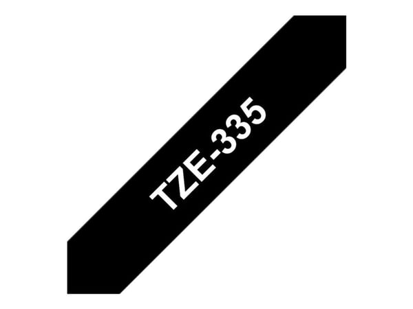 Brother TZe-335 - Standardklebemiddel - hvitt på svart - Rull (1,2 cm x 8 m) 1 kassett(er) laminert teip - for Brother PT-D210, D600, H110; P-Touch...