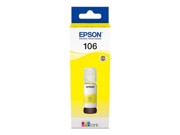 Epson 106 EcoTank -mustepullo, keltainen, Alkuperäinen, Keltainen, Epson, - EcoTank ET-7750 - EcoTank ET-7700, 70 ml, Mustesuihkutulostus