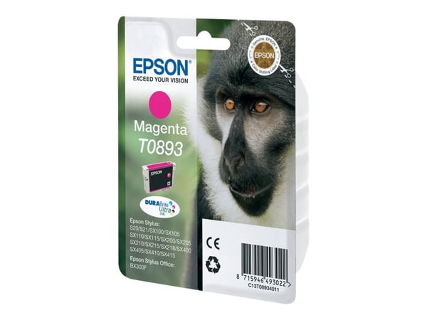 Epson T0893 - Magenta - original - blære med RF/lyd-alarm - blekkpatron - for Stylus S21, SX110, SX115, SX210, SX215, SX400, SX405, SX410, SX415; S...
