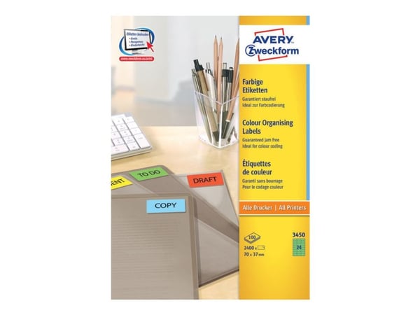 Avery - Grön - 70 x 37 mm 2400 etikett (er) (100 ark x 24) etiketter för filmappar