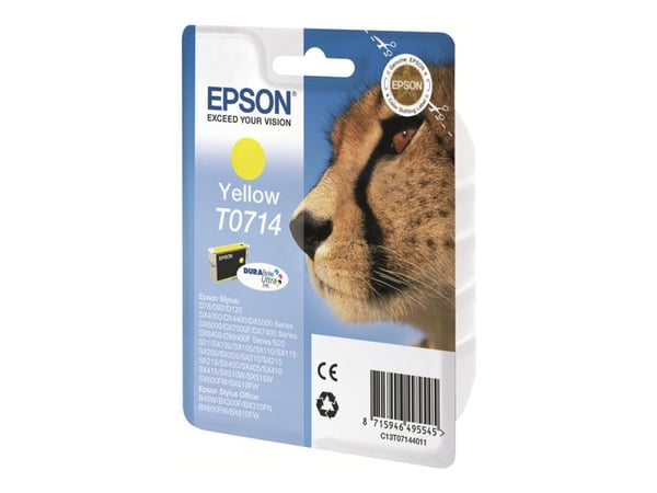 Epson Cheetah Singlepack Yellow T0714 DURABrite Ultra Ink, Keltainen, Väriainepohjainen muste, 1 kpl