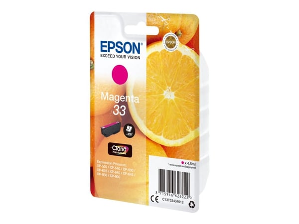 Epson 33 - 4.5 ml - magenta - original - blister - blekkpatron - for Expression Home XP-635, 830; Expression Premium XP-530, 540, 630, 635, 640, 64...