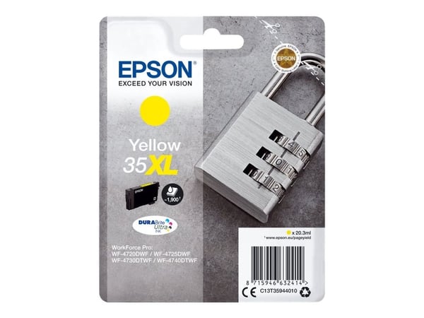 Epson Padlock Singlepack Yellow 35XL DURABrite Ultra Ink, Korkea (XL) värintuotto, Väriainepohjainen muste, 20,3 ml, 1900 sivua, 1 kpl