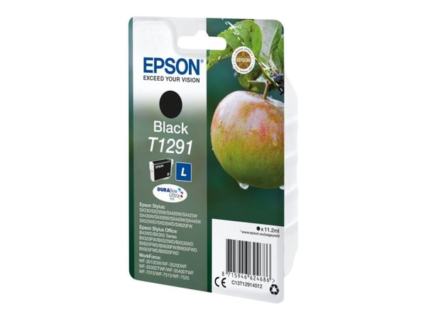 Epson T1291 - L-størrelse - svart - original - blære med RF-alarm - blekkpatron - for Stylus SX230, SX235, SX430, SX438; WorkForce WF-3010, 3520, 3...