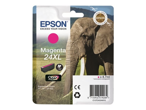 Epson Elephant Singlepack Magenta 24XL Claria Photo HD Ink, Magenta, Väriainepohjainen muste, 1 kpl