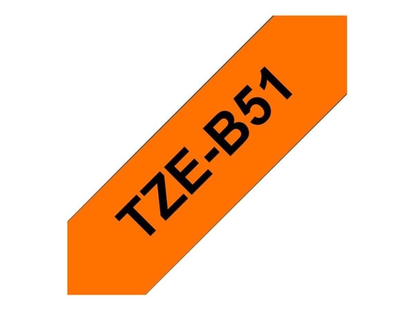 Brother TZe-B51 - Standardklebemiddel - svart på fluorescerende oransje - Rull (2,4 cm x 5 m) 1 kassett(er) laminert teip - for Brother PT-D600; P-...