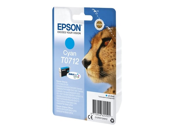 Epson T0712 - 5.5 ml - cyan - original - blekkpatron - for Stylus DX9400, SX115, SX210, SX215, SX218, SX415, SX515, SX610; Stylus Office BX310, BX610