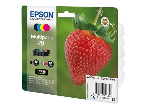 Epson 29 Multipack - 4-pack - svart, gul, cyan, magenta - original - blister - blekkpatron - for Expression Home XP-245, 247, 255, 257, 332, 342, 3...