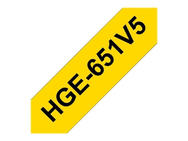 Brother HGE-651V5 - Sort på gul - Rulla (2,4 cm x 8 m) 5 kassette(r) lamineret bånd - for P-Touch PT-9500pc, PT-9700PC, PT-9800PCN; P-Touch R RL-700S
