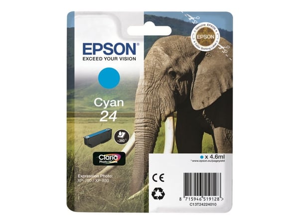 Epson 24 – 4,6 ml – syaani – alkuperäinen – läpipainopakkaus – mustekasetti – malleille Expression Photo XP-55, 750, 760, 850, 860, 950, 960; Expre...
