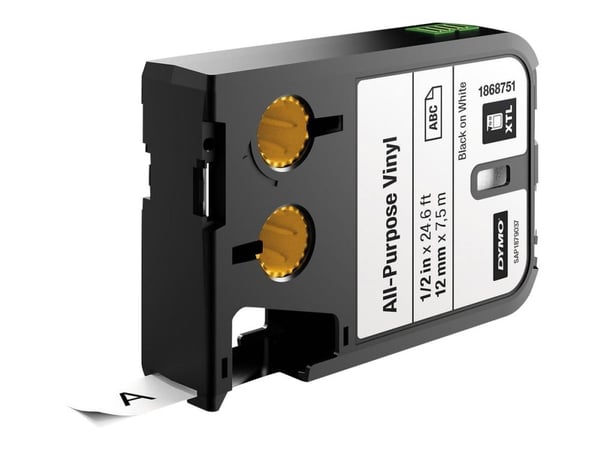 DYMO XTL All-Purpose - Vinyl - permanent selvklebende - svart på hvitt - Rull (1,2 cm x 7 m) 1 kassett(er) tape