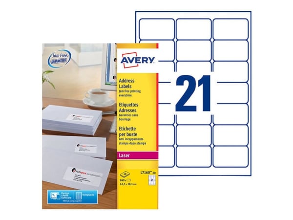 Avery - Hvit - 63.5 x 38.1 mm 840 etikett(er) (40 ark x 21) adresselapper