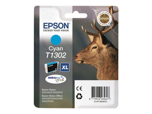 Epson T1302 - 10.1 ml - cyan - original - hengepakke - blekkpatron (alternativ for: Epson T1302) - for Stylus Office BX630, BX635, BX935; WorkForce...