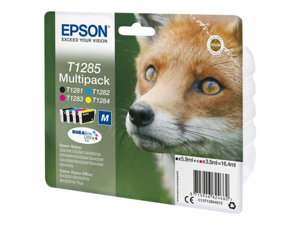 Epson T1285 Multipack - 4-pack - svart, gul, cyan, magenta - original - blære med RF/lyd-alarm - blekkpatron (alternativ for: Epson T1285) - for St...