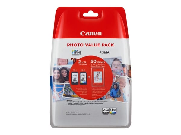 Canon PG-545 XL/CL-546XL Photo Value Pack - 2-pack - Høy ytelse - svart, farge (cyan, magenta, gul) - original - 100 x 150 mm 50 ark blister - blek...