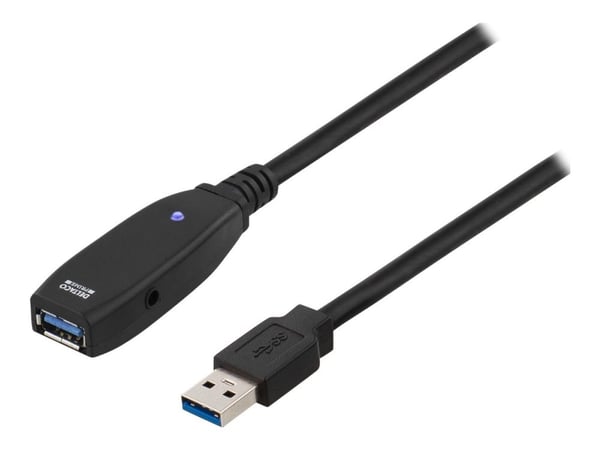 DELTACO USB3-1000 - USB-jatkojohto - USB-tyyppi A (naaras) - USB-tyyppi A (uros) - 2 m - aktiivinen - musta