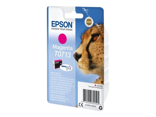 Epson T0713 - 5.5 ml - magenta - original - blekkpatron - for Stylus DX9400, SX115, SX210, SX215, SX218, SX415, SX515, SX610; Stylus Office BX310, ...