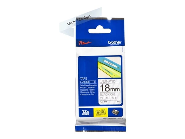 Brother TZe-141 - Standardklebemiddel - svart på blank - Rull (1,8 cm x 8 m) 1 kassett(er) laminert teip - for Brother PT-D600; P-Touch PT-18, 3600...