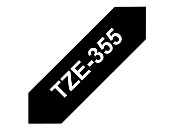 Brother TZe-355 - Standardklebemiddel - hvitt på svart - Rull (2,4 cm x 8 m) 1 kassett(er) laminert teip - for Brother PT-D600; P-Touch PT-2430, 36...