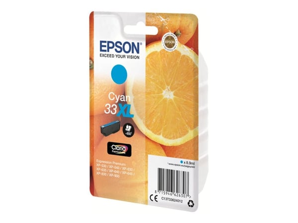 Epson 33XL - 8.9 ml - XL - cyan - original - blister - blekkpatron - for Expression Home XP-635, 830; Expression Premium XP-530, 540, 630, 635, 640...