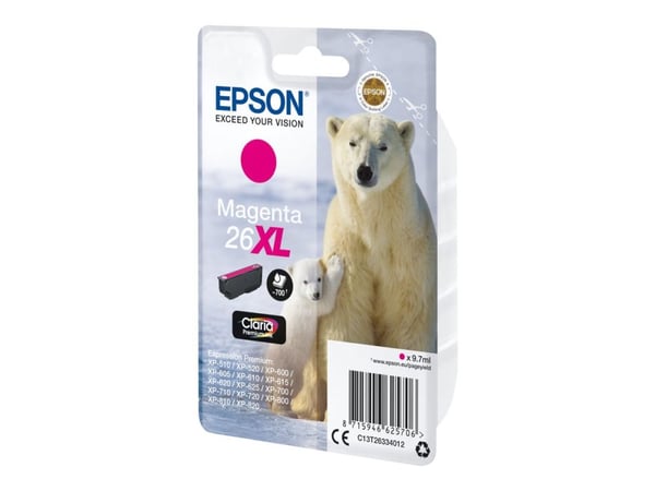 Epson 26XL - 8,7 ml - XL - magenta - original - blisterpakning - blekkpatron - for Expression Premium XP-510, 520, 600, 605, 610, 615, 620, 625, 70...