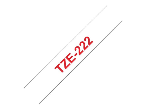 Brother TZe-222 - Rødt på hvitt - Rull (0,9 cm x 8 m) 1 kassett(er) laminert teip - for Brother PT-D210, D600, H110, P750, P950; P-Touch Cube PT-P3...