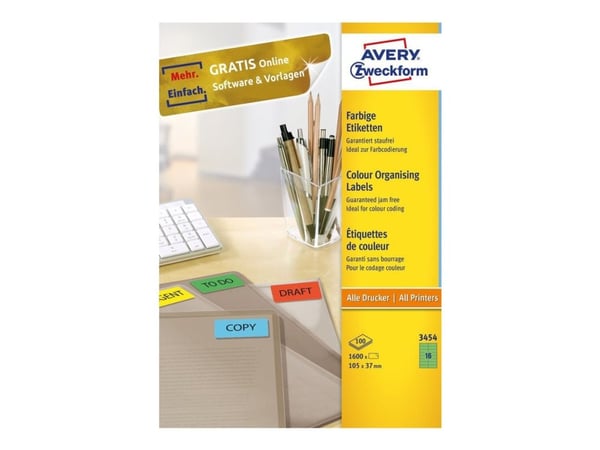 Avery - Grønn - 105 x 37 mm 1600 etikett(er) (100 ark x 16) filmappeetiketter