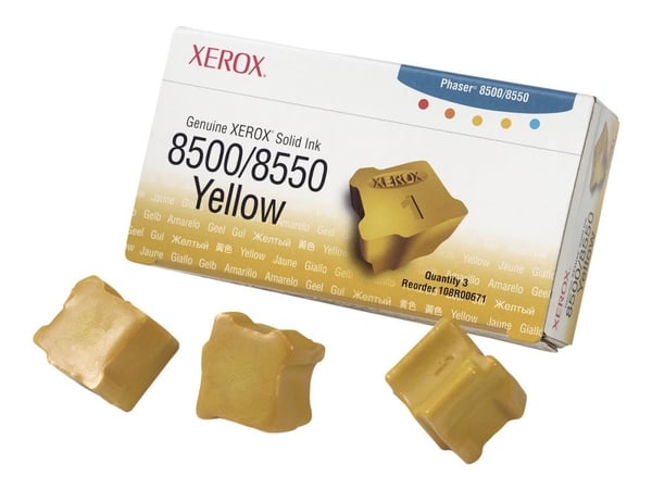 Xerox Aito -värivaha 8500/8550 keltainen (3 palaa), 3 kpl, Keltainen, 3000 sivua, Keltainen, 8550_ADT 8550_ADX, Yhdysvallat