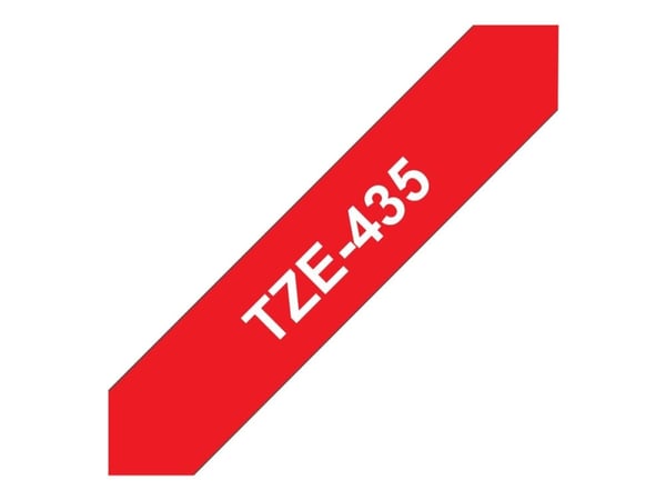 Brother TZe-435 - Hvitt på rødt - Rull (1,2 cm x 8 m) 1 kassett(er) laminert teip - for Brother PT-D210, D600, E115, H110, H200; P-Touch PT-1005, H...