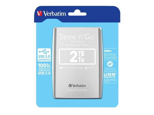 Verbatim Store 'n' Go Portable - Harddisk - 2 TB - ekstern (bærbar) - USB 3.0 - 5400 rpm - sølv