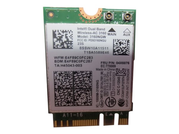 Intel Dual Band Wireless-AC 3160 - Nettverksadapter - M.2 Card - Bluetooth 2.1 EDR, Bluetooth 2.1, Bluetooth 3.0 HS, Bluetooth 3.0, Bluetooth 4.0, ...