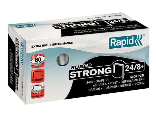 Rapid SuperStrong 24/8+, Niittipakkaus, 24/8, 8,5 mm, Kiinnitys, 5000 niitit, Sinkki