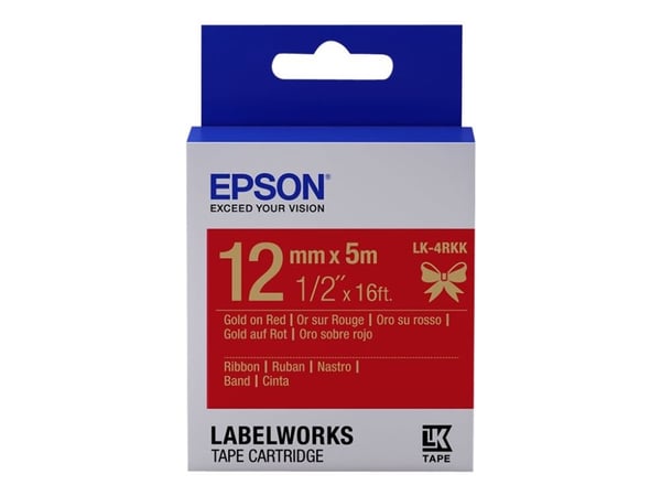 Epson LabelWorks LK-4RKK - Sateng - gull på rødt - Rull (1,2 cm x 5 m) 1 kassett(er) båndtape - for LabelWorks Cable and Wiring Kit, LW-1000, 600, ...
