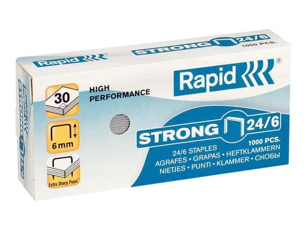 Rapid Strong - Stifter - 24/6 - 6 mm - galvanisert stål - pakke av 1000 - for Classic K2, K45; Economy E15, E26; Fashion F18; Fashion StandUP Ultim...