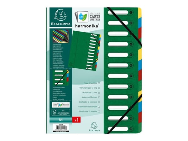 Exacompta Nature Future Harmonika - Klassifikasjonsmappe - kan utvides - 12 rom - 12 deler - med fliker - spraglet grønn