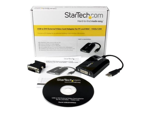 StarTech USB to DVI Adapter - 1920x1200 - External Video & Graphics Card - Dual Monitor Display Adapter Cable - Supports Mac & Windows (USB2DVIPRO2...
