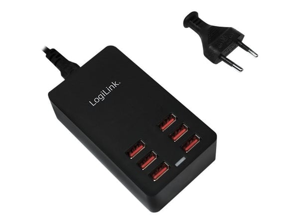 LogiLink Table Charger - Strømadapter - 32 watt - 6.4 A - 6 utgangskontakter (6 x USB) - svart