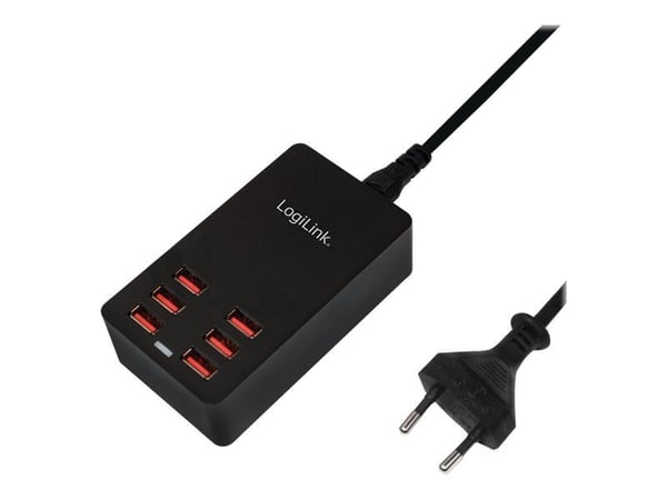 LogiLink Table Charger - Strømadapter - 32 watt - 6.4 A - 6 utgangskontakter (6 x USB) - svart