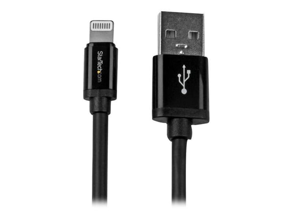 Startech 2m (6ft) Long Black Apple® 8-pin Lightning Connector to USB Cable for iPhone / iPod / iPad - Charge and Sync Cable (USBLT2MB) - Lightning-...
