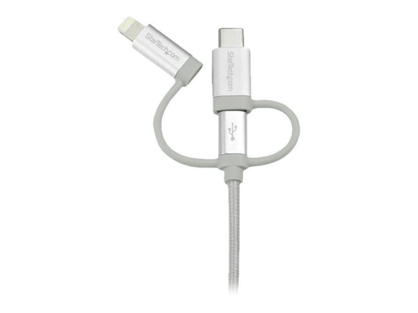 StarTech USB Multi Charging Cable - 3.3 ft / 1m - Lightning / USB-C / Micro-USB - Braided - MFi Certified - USB 2.0 - 3 in 1 Charging (LTCUB1MGR) -...