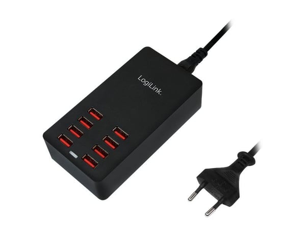 LogiLink Table Charger - Strømadapter - 44 watt - 8.8 A - 8 utgangskontakter (8 x 4-pins USB-type A) - svart