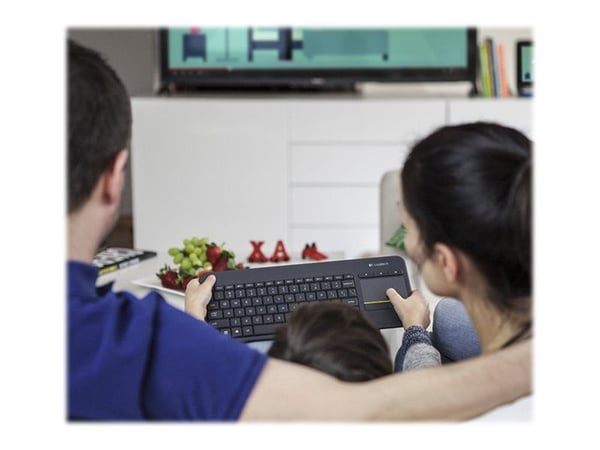 Logitech K400 Plus, Mini, Langaton, Langaton RF, QWERTY, Musta