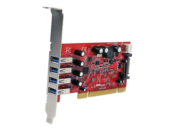 Startech 4 Port PCI SuperSpeed USB 3.0 Adapter Card with SATA/SP4 Power - Quad Port PCI USB 3 Controller Card (PCIUSB3S4) - USB-adapter - PCI-X lav...